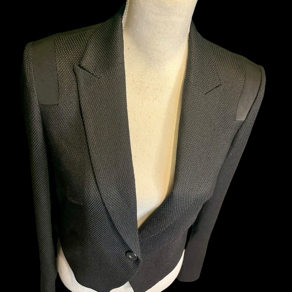 J Brand Black Wool-Blend Honeycomb Textured Sheer Back Paneled Blazer Size 0 - Picture 4 of 16